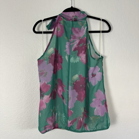 Sweet Pea Womens XL Teal/ Purple Floral Sleeveless Tie Scarf Mockneck Blouse - Picture 2 of 8
